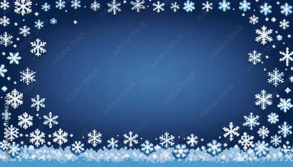 Fototapeta premium Christmas background image with retro game vintage videogame snowflake graphics as decoration for template