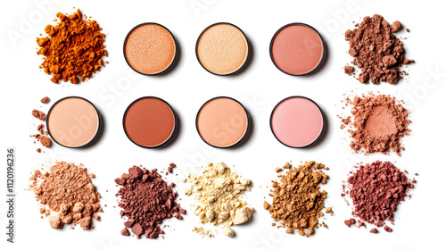 A vibrant array of pressed pigments and loose powders in warm hues, ideal for makeup enthusiasts and artists seeking versatile color options. photo