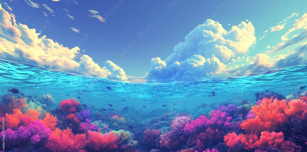 Naklejka premium Vibrant Coral Reef Underneath a Sunny Sky