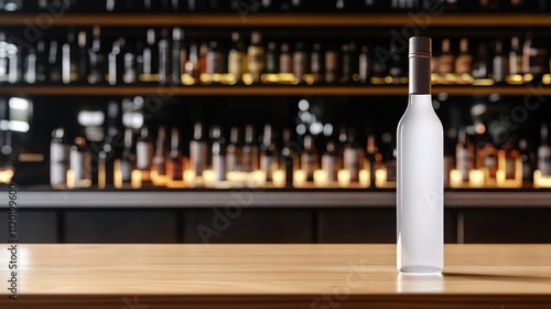 Wallpaper Mural Empty Wooden Table with Bottles in a Bar Setting Background Torontodigital.ca