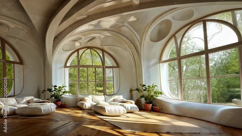 Serene Organic Modern Living Room Design with Panoramic Windows Serene Organic Modern Living Room Design with Panoramic Windows