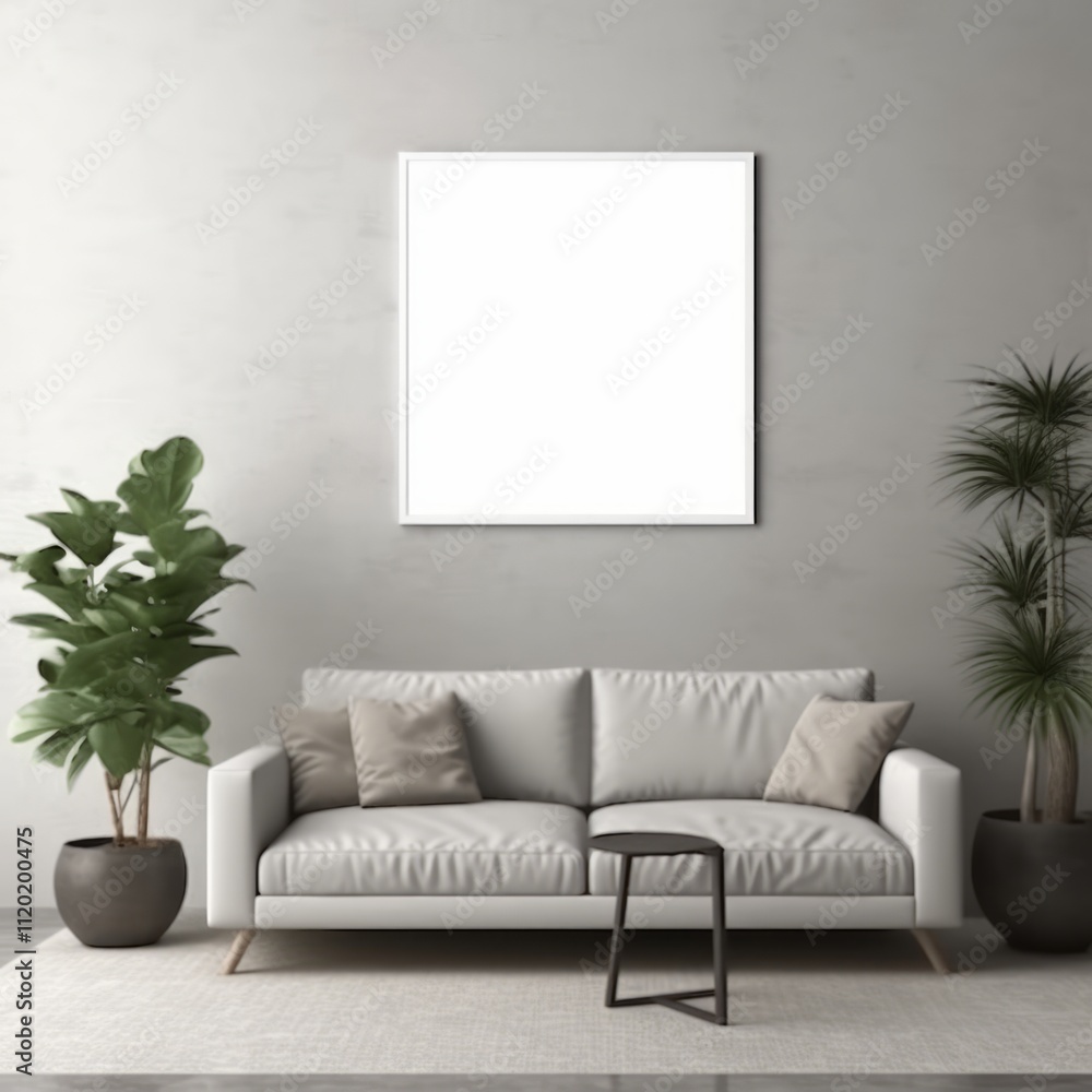 Modern Living Room with Blank White Frame Display Modern Living Room with Blank White Frame Display