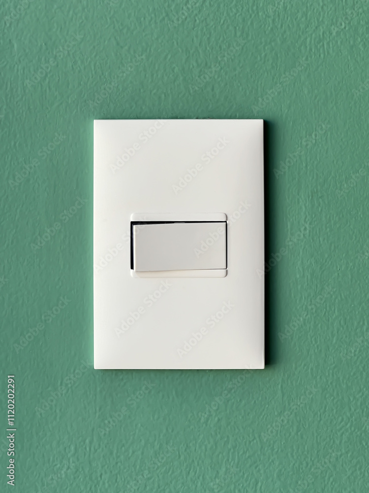 Modern White Light Switch on Textured Green Wall Modern White Light Switch on Textured Green Wall