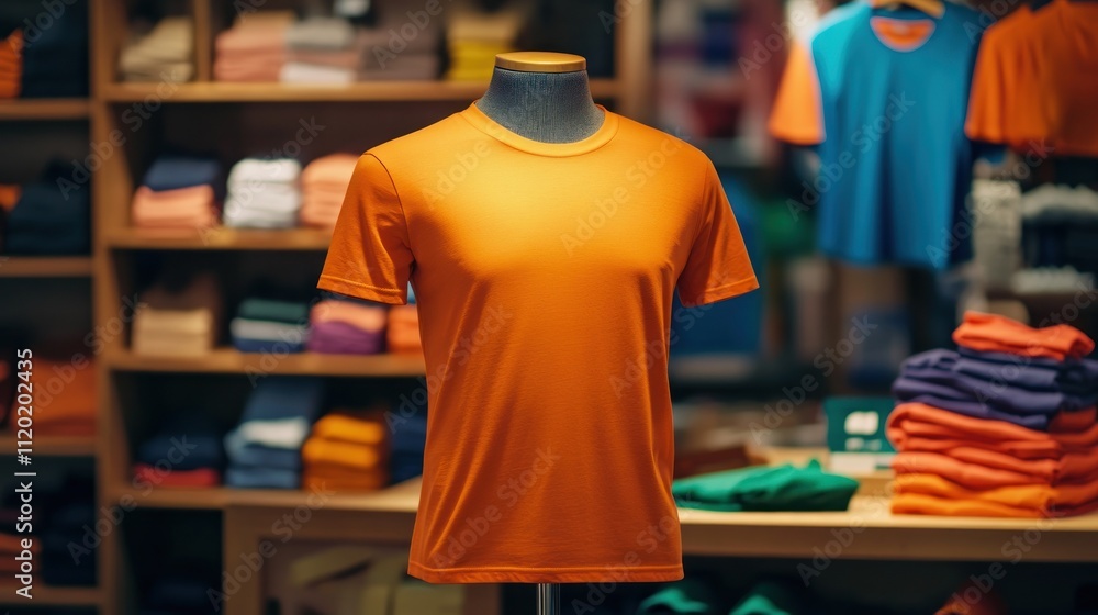 Orange T-Shirt on a Mannequin in a Clothing Store Orange T-Shirt on a Mannequin in a Clothing Store