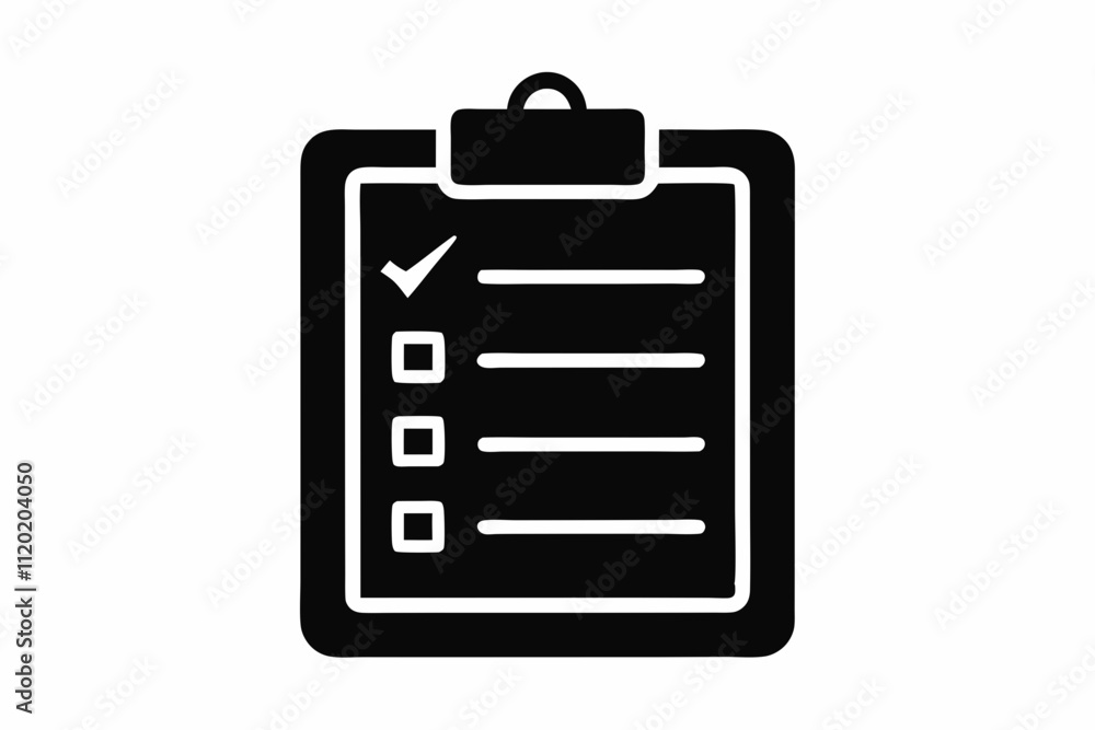 Clipboard with Checklist vector silhouette black design white background Clipboard with Checklist vector silhouette black design white background