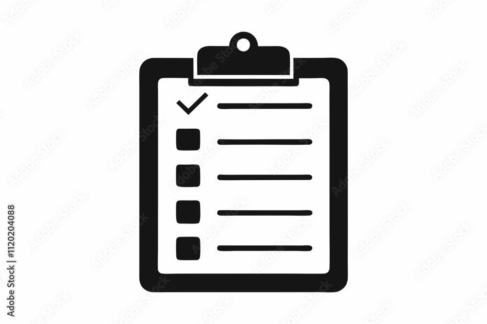 Clipboard with Checklist vector silhouette black design white background Clipboard with Checklist vector silhouette black design white background