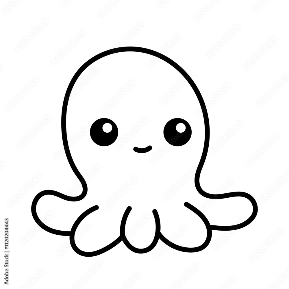 Cute kawaii octopus. Black and white illustration, hand drawn coloring. Cute kawaii octopus. Black and white illustration, hand drawn coloring.