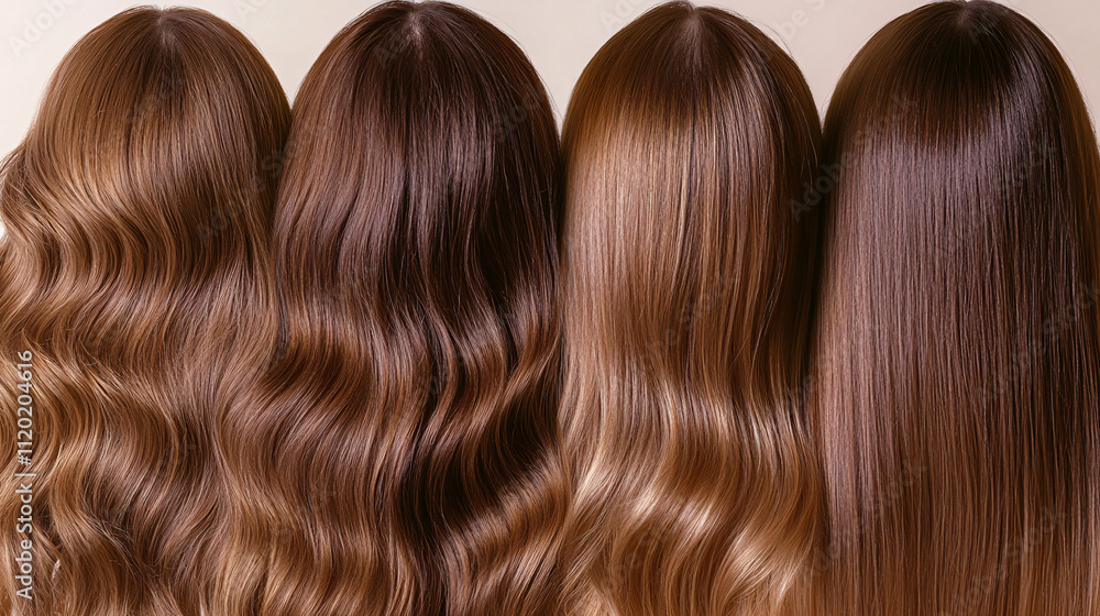 Comparison of hair condition before and after keratin straightening: coarse, wavy and tangled hair before and smooth and shiny hair after the procedure Comparison of hair condition before and after keratin straightening: coarse, wavy and tangled hair before and smooth and shiny hair after the procedure