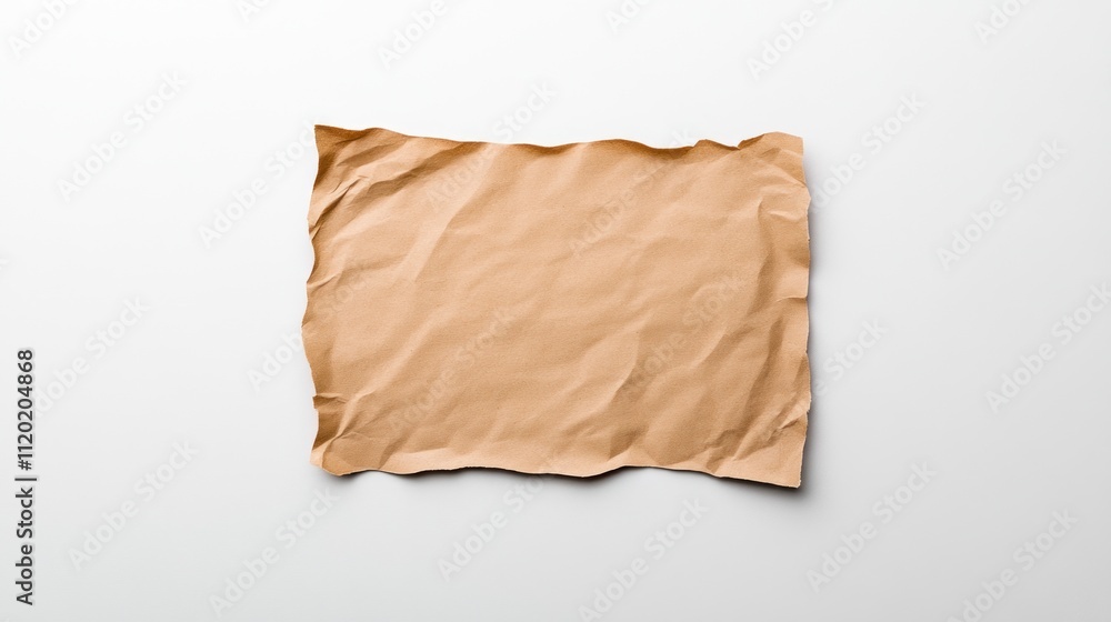 Obraz premium Crumpled brown paper sheet on a clean background.