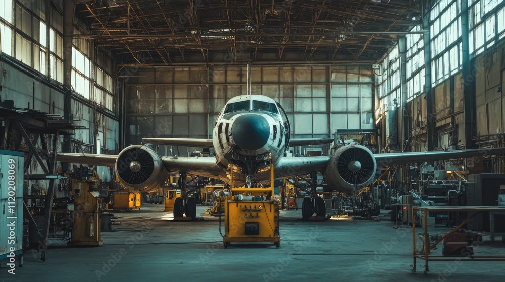 Airplane Inside a Spacious Aircraft Hangar With Tools and Equipment Airplane Inside a Spacious Aircraft Hangar With Tools and Equipment