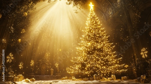 Golden Light Over The Christmas Tree