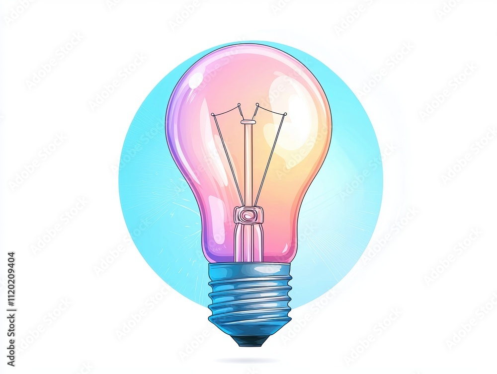 Creative illustration of a colorful light bulb artistic drawing style isolated on light blue background conceptual energy and inspiration Creative illustration of a colorful light bulb artistic drawing style isolated on light blue background conceptual energy and inspiration