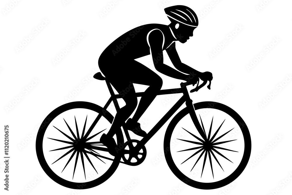Silhouette of a cyclist riding a bicycle wearing a helmet Silhouette of a cyclist riding a bicycle wearing a helmet