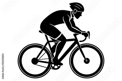 Silhouette of a cyclist riding a bicycle wearing a helmet