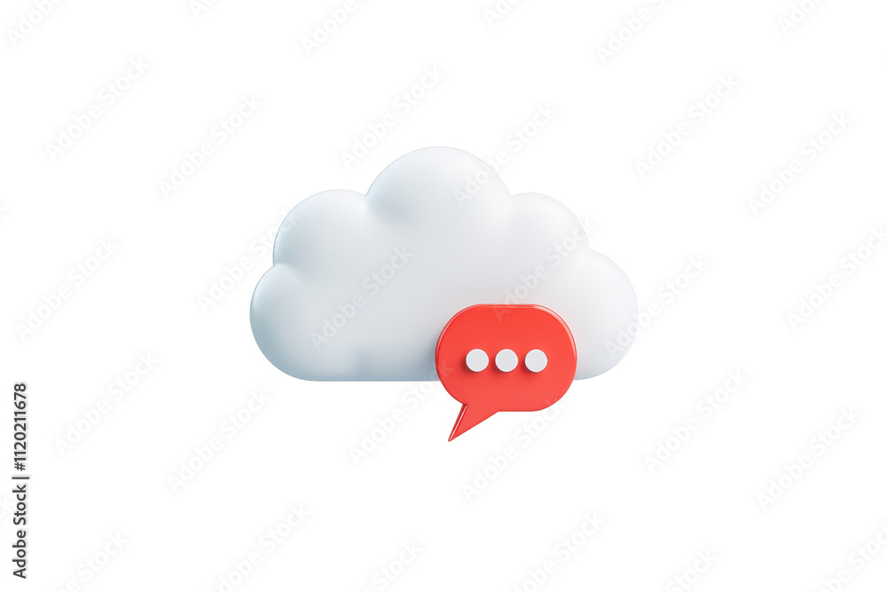A stylized cloud with a red speech bubble, symbolizing communication and digital interaction. A stylized cloud with a red speech bubble, symbolizing communication and digital interaction.