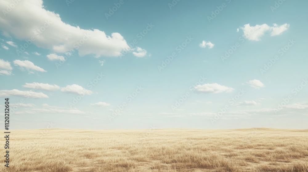 A serene landscape featuring vast golden fields under a clear blue sky with soft, fluffy clouds. A serene landscape featuring vast golden fields under a clear blue sky with soft, fluffy clouds.