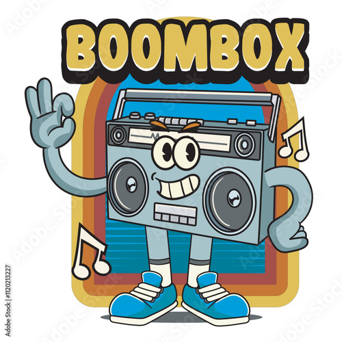 Vector Illustration of Boombox Mascot with Retro Mascot Illustration Available for Logo Badge photo