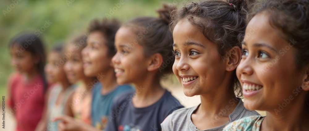 A group of lively children, smiling and participating in an activity. A group of lively children, smiling and participating in an activity.