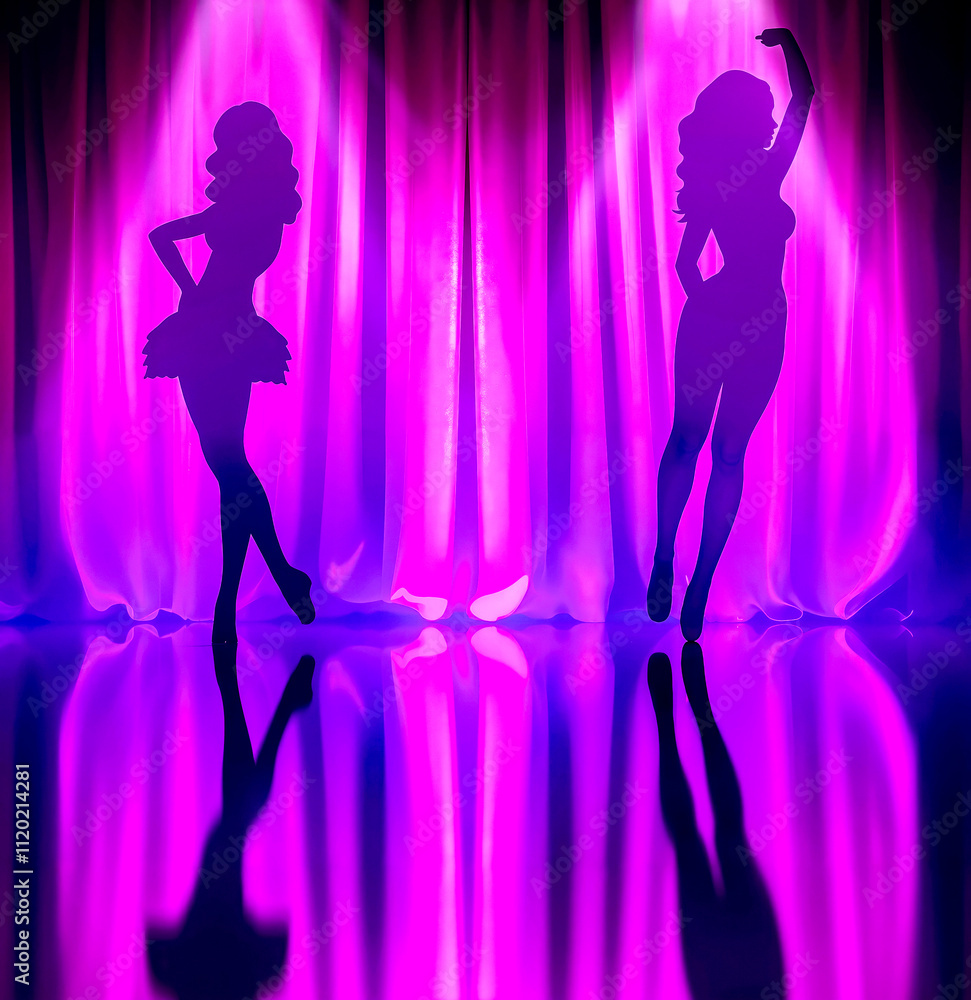 A couple of silhouettes of a woman dancing on a stage A couple of silhouettes of a woman dancing on a stage