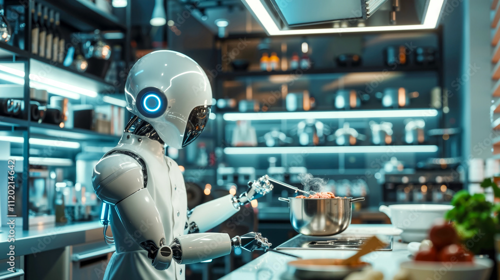 A robot is preparing food in a kitchen A robot is preparing food in a kitchen