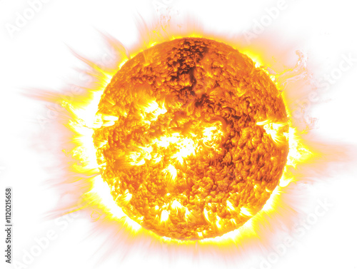 Giant closeup of the sun with it's electromagnetic Solar Flares. Transparent background PNG. Version 03 photo