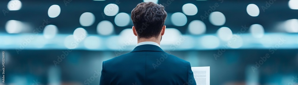 Business professional analyzing documents in a blurred office environment. Business professional analyzing documents in a blurred office environment.