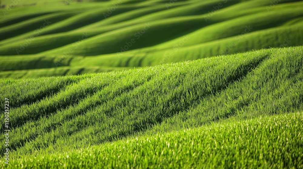 Lush Green Rolling Hills with Rhythmic Parallel Lines