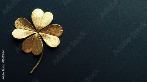 Golden four-leaf clover on dark background, symbolizing luck and prosperity