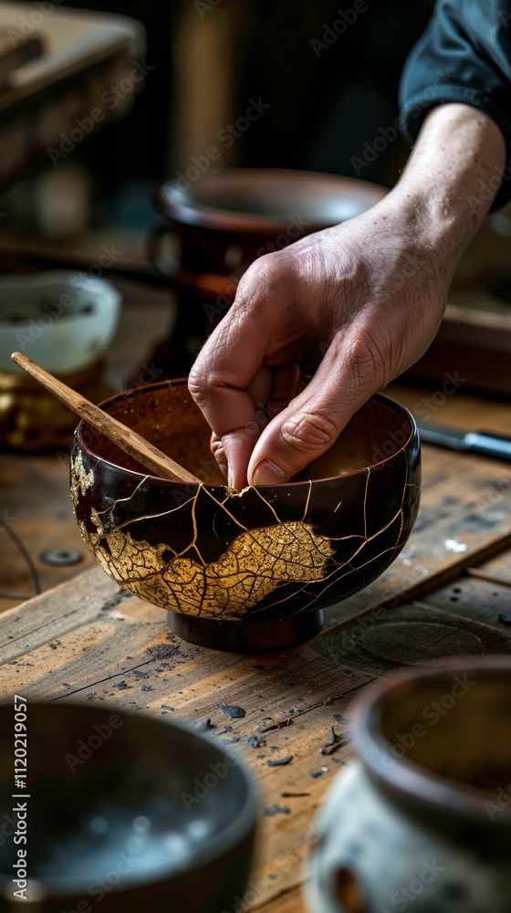 A person is making a bowl with a wooden spoon A person is making a bowl with a wooden spoon