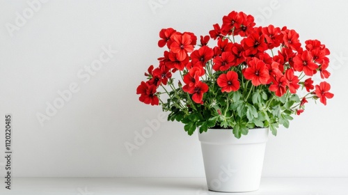 Wallpaper Mural Bold red flowers are arranged beautifully in a white pot, bringing life and color to a minimalist indoor space with a neutral background Torontodigital.ca