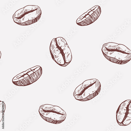 Coffee beans, seamless pattern, hand drawn sketch, vector illustration