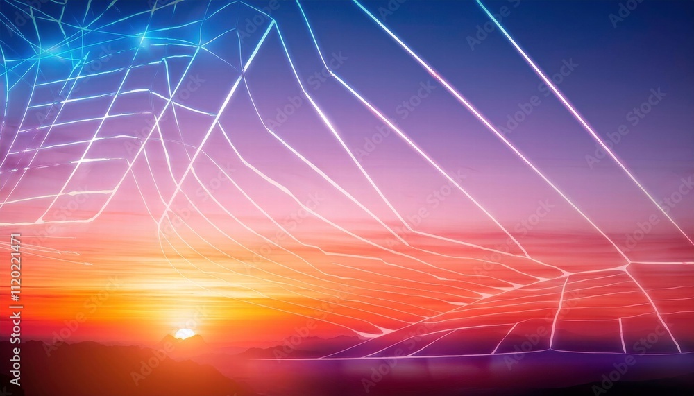 Sunset Network: Abstract digital network connecting across a vibrant sunset sky. A captivating blend of technology and nature. Sunset Network: Abstract digital network connecting across a vibrant sunset sky. A captivating blend of technology and nature.