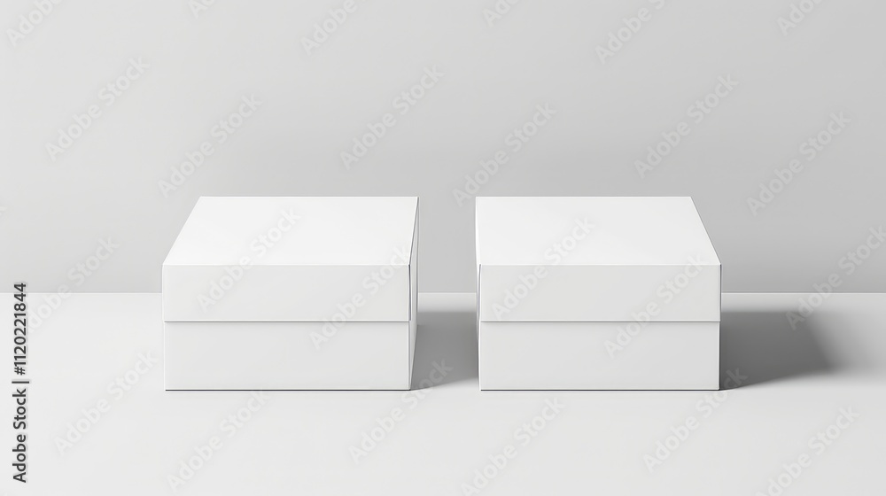 Two Blank White Square Cardboard Gift Boxes Mockup Two Blank White Square Cardboard Gift Boxes Mockup