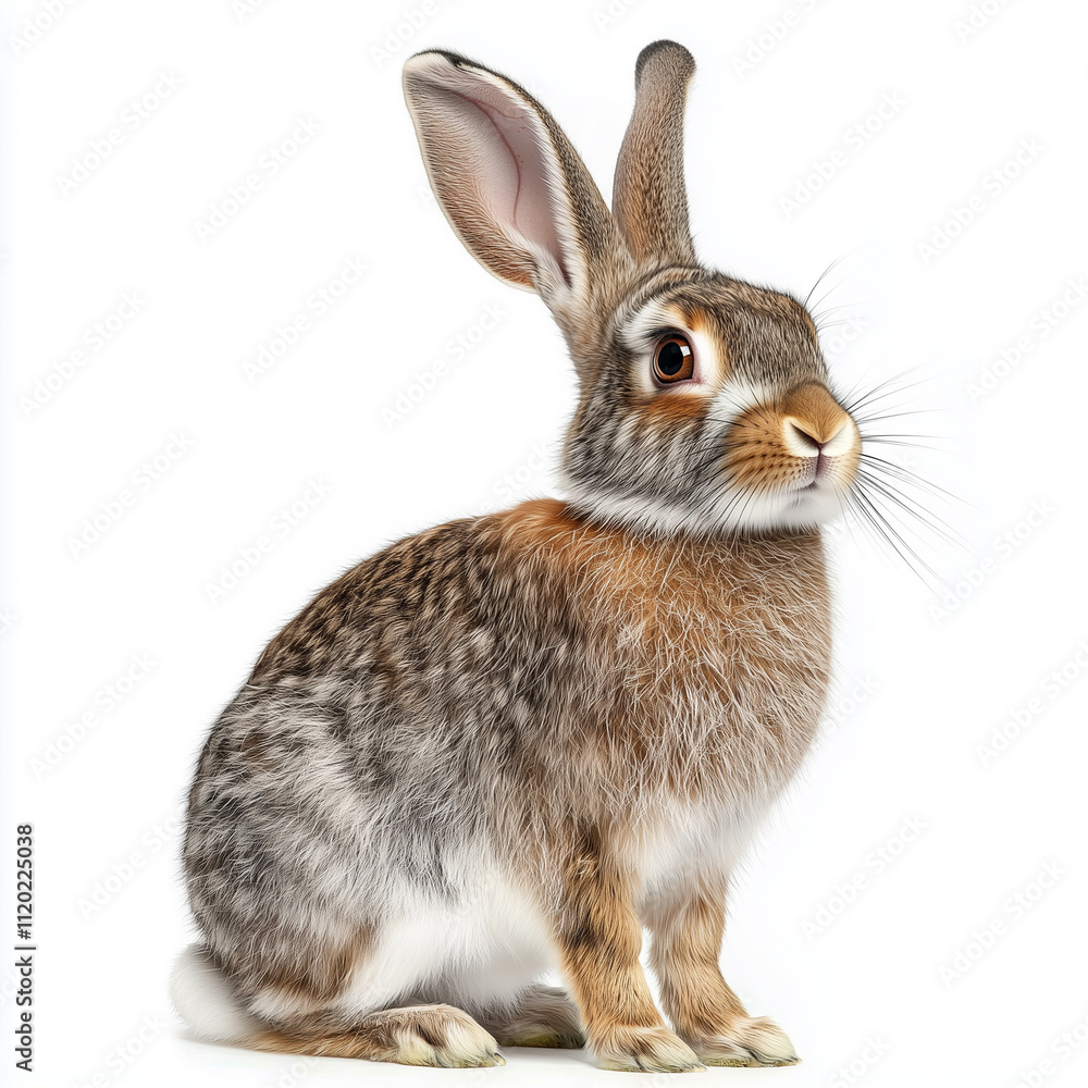 Eastern Cottontail Rabbit in natural pose isolated on white background, photo realistic
Eastern Cottontail Rabbit in natural pose isolated on white background, photo realistic