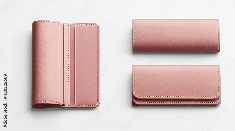 Elegant Rose Gold Leather Wallets Set Minimalist Design Fashion Accessory Product Photography Elegant Rose Gold Leather Wallets Set Minimalist Design Fashion Accessory Product Photography