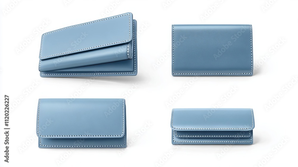 Stylish Dust Blue Leather Wallet Multiple Views Product Photography Stylish Dust Blue Leather Wallet Multiple Views Product Photography