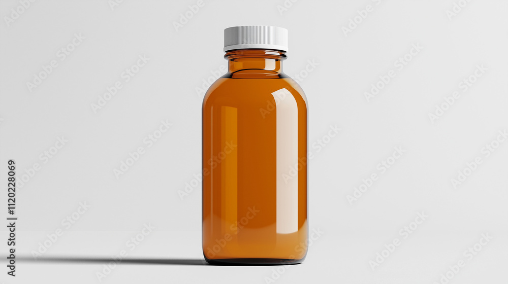 Realistic mockup of a sleek amber bottle featuring a secure white cap designed for various liquid products Realistic mockup of a sleek amber bottle featuring a secure white cap designed for various liquid products
