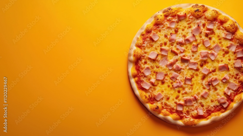 close up of pizza on a yellow background close up of pizza on a yellow background