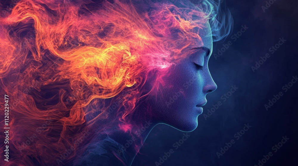 Abstract profile of a woman with fiery and ethereal effects Abstract profile of a woman with fiery and ethereal effects