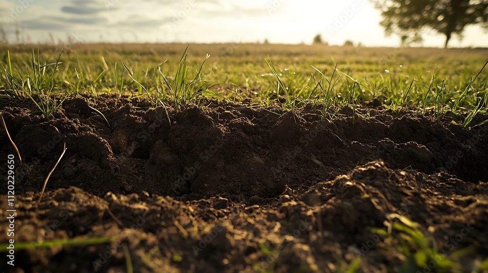 Close-Up View of Lush Green Grass Emerging from Dark Soil in a Field Close-Up View of Lush Green Grass Emerging from Dark Soil in a Field