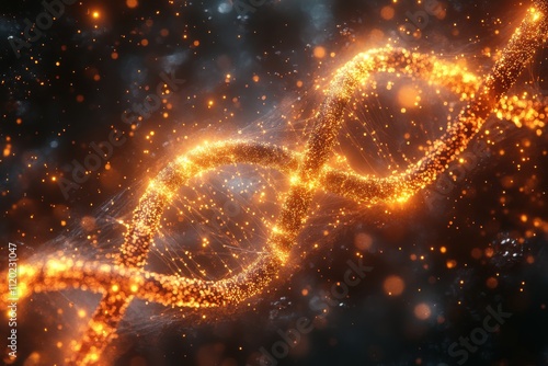 A glowing representation of a DNA double helix, symbolizing genetics and molecular biology.