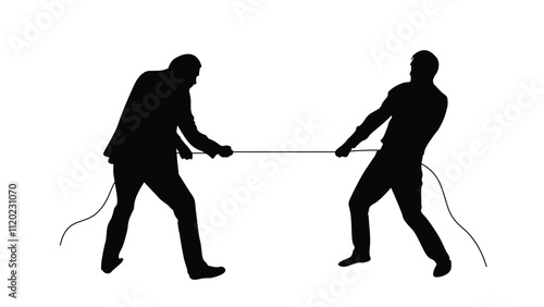 Two Business People Pulling a Rope in a Competition. Office work, competition, rivalry and leadership vector art