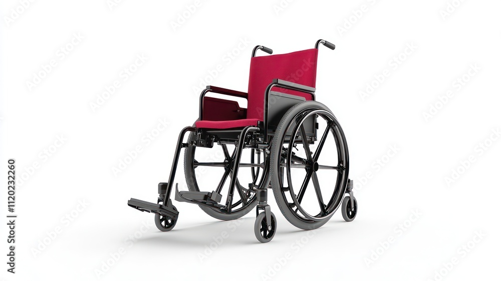 Fototapeta premium PNG Red fabric wheelchair against a white background, designed for mobility assistance.