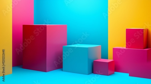 Geometric arrangement of colorful blocks in modern abstract style