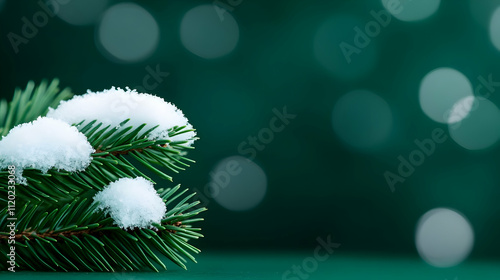 A close-up image of the year 2025 covered in snow, nestled among vibrant green pine needles, capturing a sense of winter and the upcoming new year celebrations