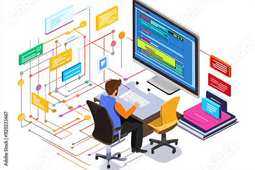 Wallpaper Mural An illustration of IT professionals working with code displayed on a large screen for back-end and front-end programming Torontodigital.ca