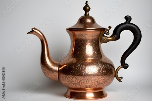 Ornate Copper Teapot with Etched Floral Design for Traditional Tea Ceremony photo