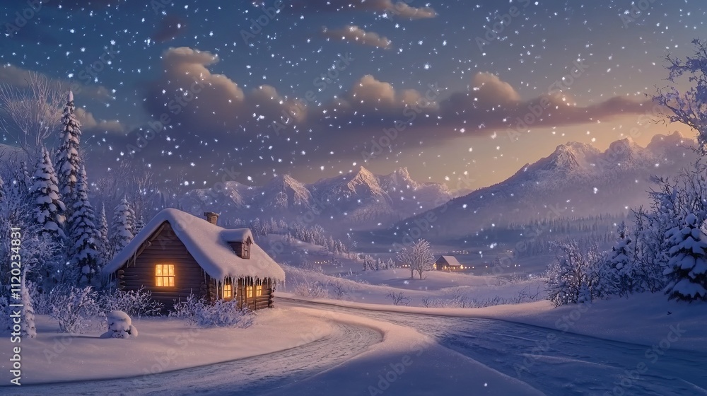 Cozy snow-covered cabin nestled in a picturesque winter mountain Cozy snow-covered cabin nestled in a picturesque winter mountain