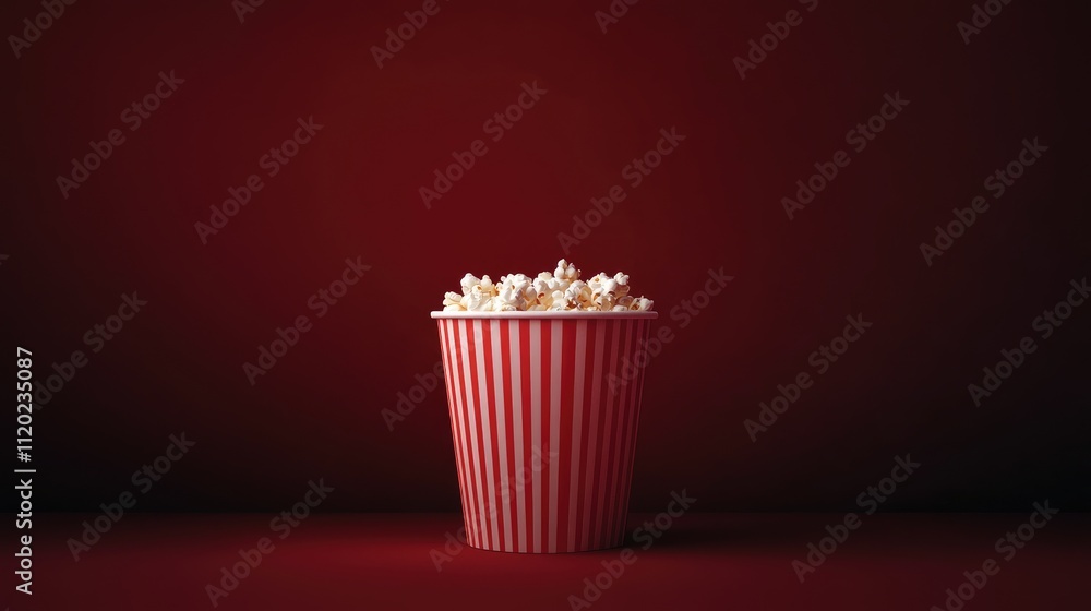 A Freshly Popped Bucket of Movie Popcorn Against a Rich Red Background Perfect for Cinema Themes and Food Photography A Freshly Popped Bucket of Movie Popcorn Against a Rich Red Background Perfect for Cinema Themes and Food Photography