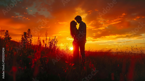 Wallpaper Mural A man and woman standing in a field of tall grass at sunset Torontodigital.ca